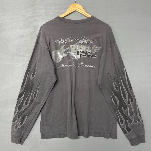 Vintage Harley Davidson Long Sleeve Flame Hit Grey Y2K Crazy Shirt Large - Picture 3 of 5
